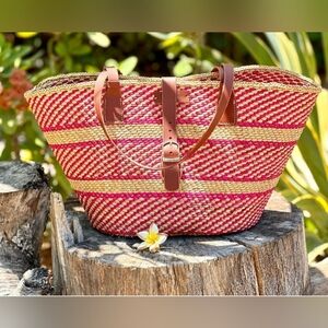 Handwoven Tote Bag with Leather Handles